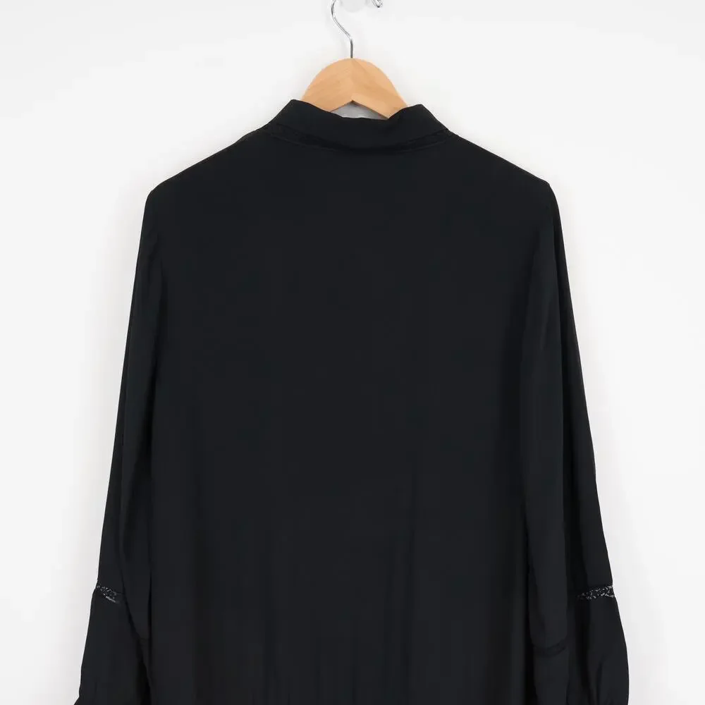 NWT J.Crew New Amelia Shirt-Dress In Crepe De Chine Pleated Black Size Large